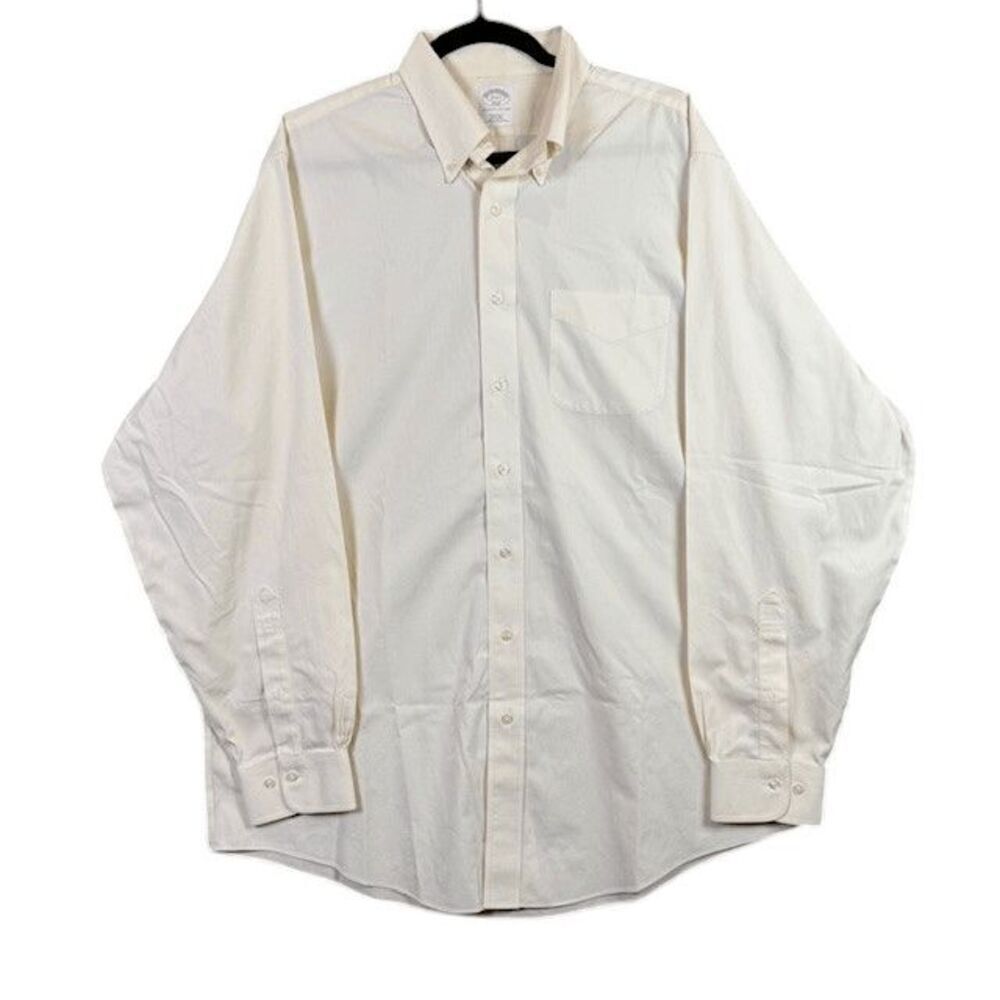 Brooks Brothers 346 Men's Dress Shirt Regular Fit Cotton Ivory Size 17 6/7